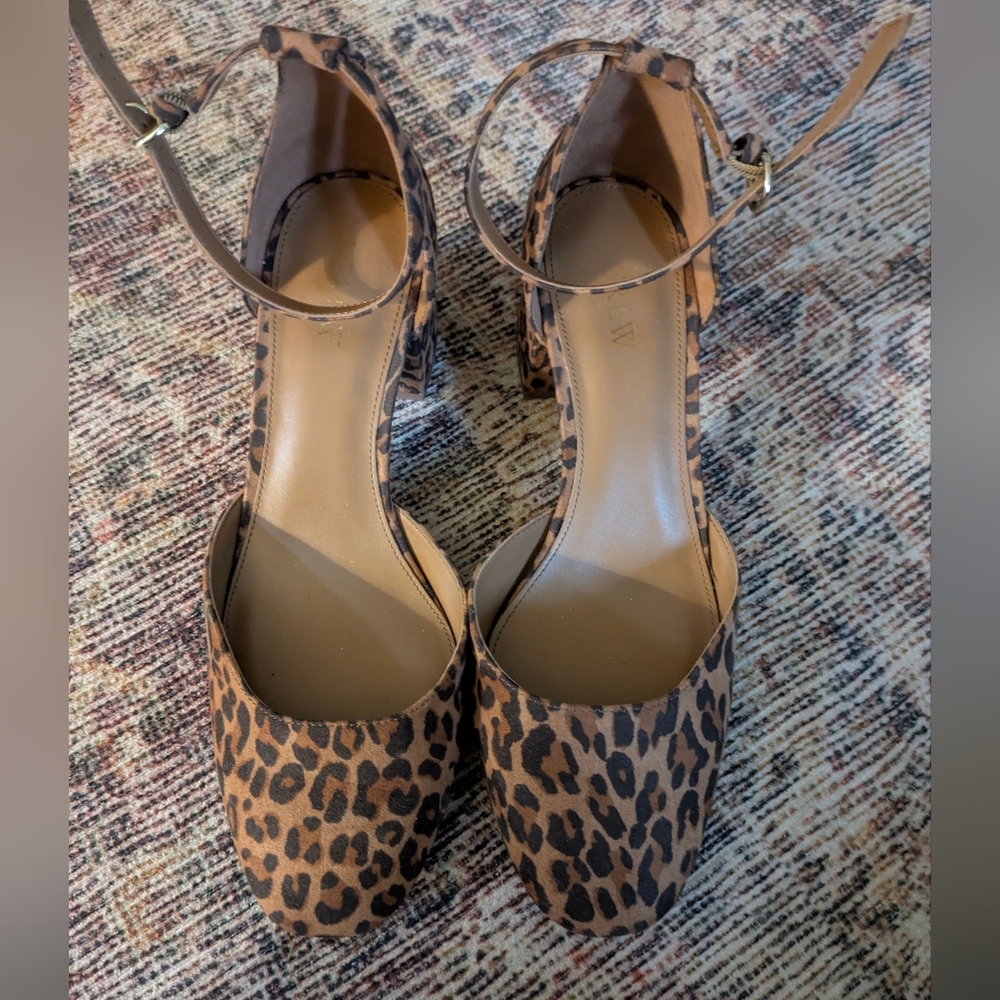 NWOT J. Crew Leopard Print Ankle-Strap block Heels